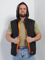 Жилет утепленный мужской непромокаемый с капюшоном, убирающимся в воротник и яркой подкладкой