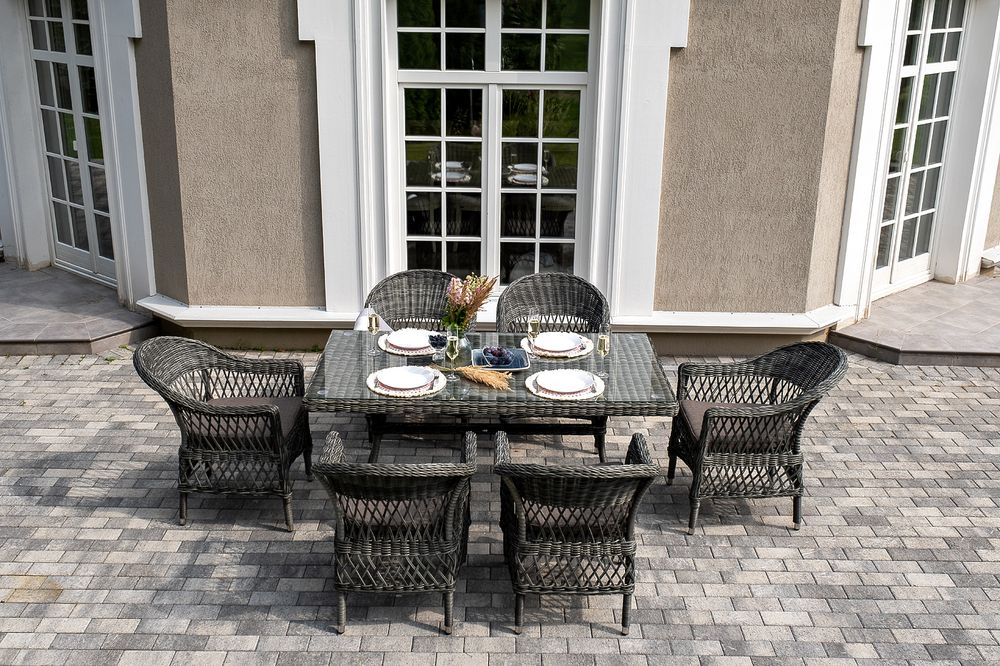 "Амароне" обеденная группа из искусственного ротанга на 6 персон, цвет графит