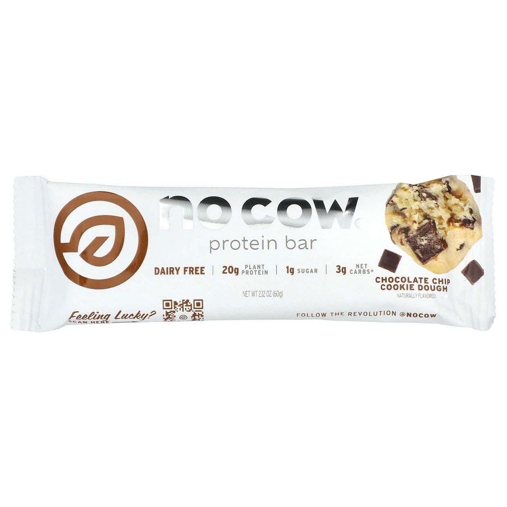 No Cow, Протеиновый батончик, тесто с шоколадной крошкой, 12 батончиков, 60 г (2,12 унции)