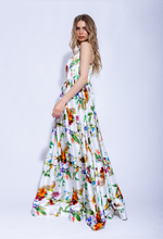 Женское длинное белое платье-сарафан с цветочным принтом