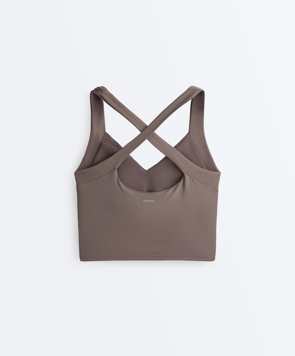 Oysho Топ-майка Comfortlux с перекрестными деталями, серо-коричневый