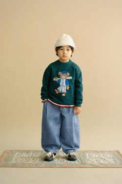 ZARA СВИТЕР С МЕДВЕДЕМ, ЗЕЛЕНЫЙ МЕЛАНЖ