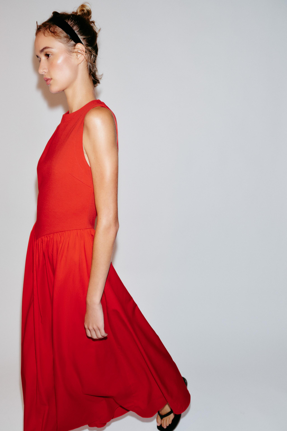 ZARA КОМБИНИРОВАННОЕ ПЛАТЬЕ МИДИ, КРАСНЫЙ