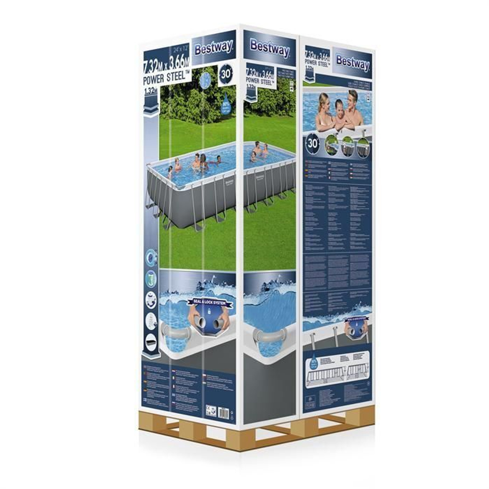 Каркасный бассейн Bestway Steel 56474 (732х366х132 карт. фильтр, лестница, тент,ChemConnec)