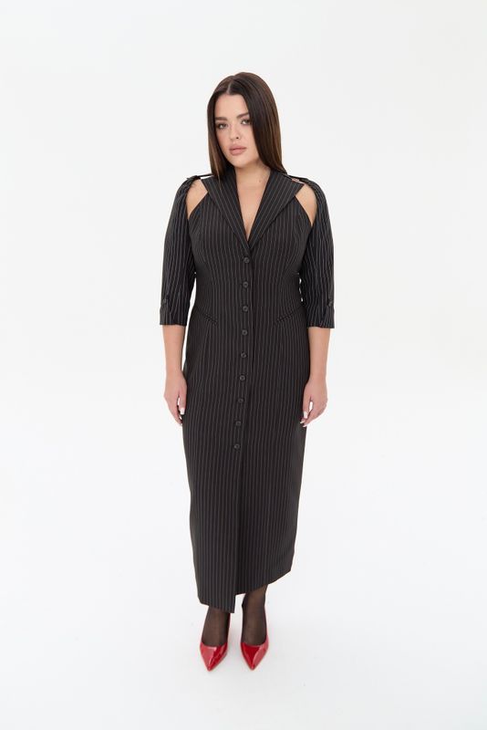 Платье-жилет в полоску со съемными рукавами, черный