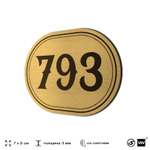 Номерок на дверь квартиры 793, для кабинета, офиса, шильдик 9 х 7 см, золотистый, Айдентика Технолоджи