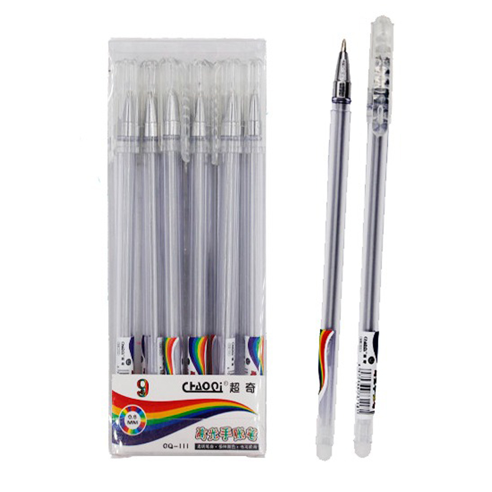 Ручка гелевая, Basir, серебристые чернила, прозрачный корпус, 12 шт