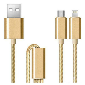 Кабель USB - 2в1 для [iPhone + MicroUSB] Hoco X2 (оплетка нейлон) Золото