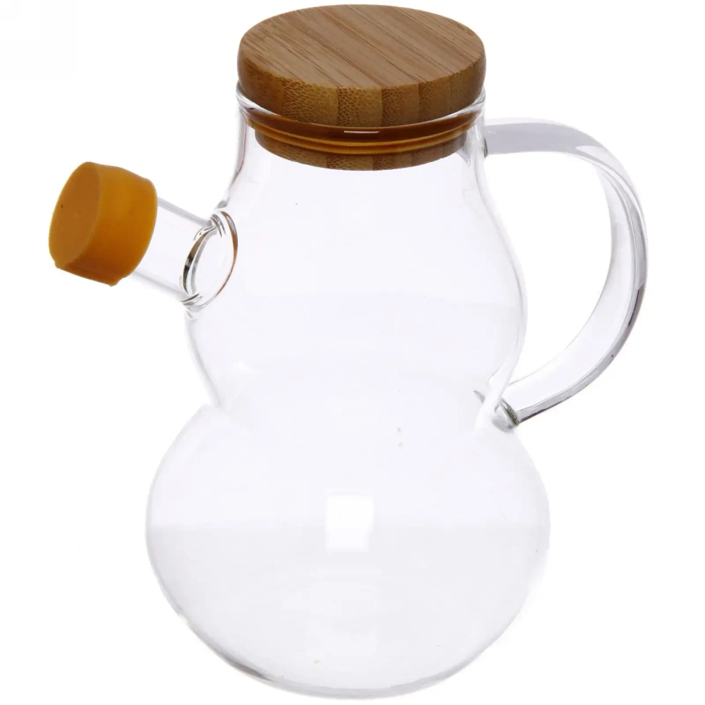 Бутылка стеклянная для специй 450мл «Хай-Тек» с бамбуковой крышкой