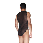 Мужское wet-look боди с прозрачной спинкой (Размер: L-XL) (Цвет: черный)