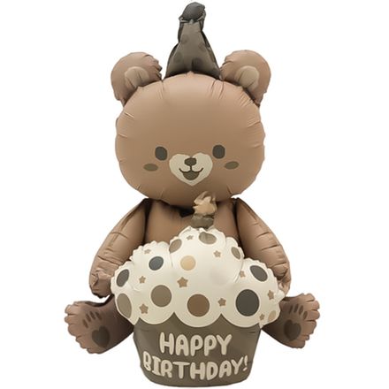 Сидячий шар "Мишка с кексом Happy Birthday" воздух