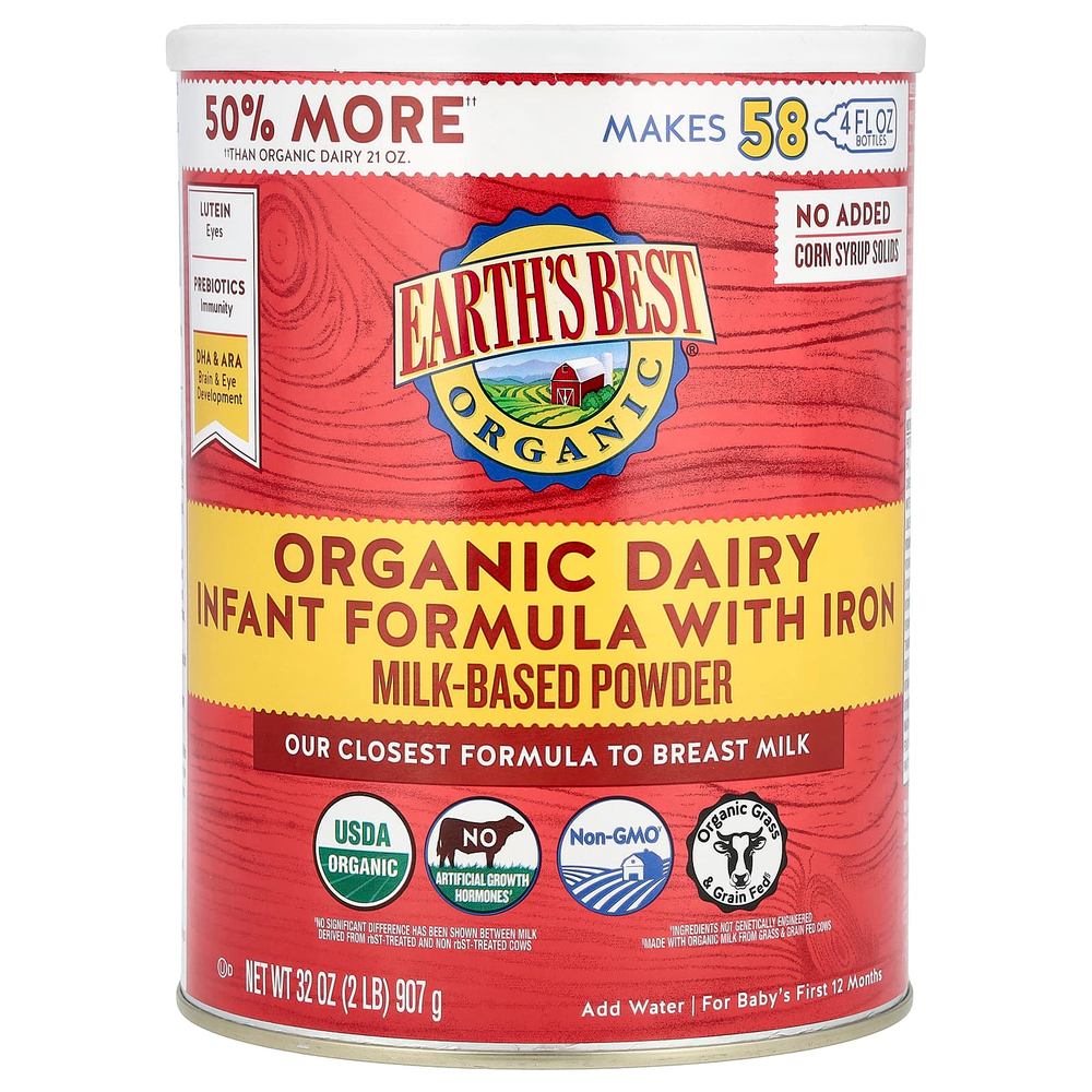 Earth's Best, Органическая молочная смесь для младенцев с железом, для детей в первые 12 месяцев, 907 г (32 унции)