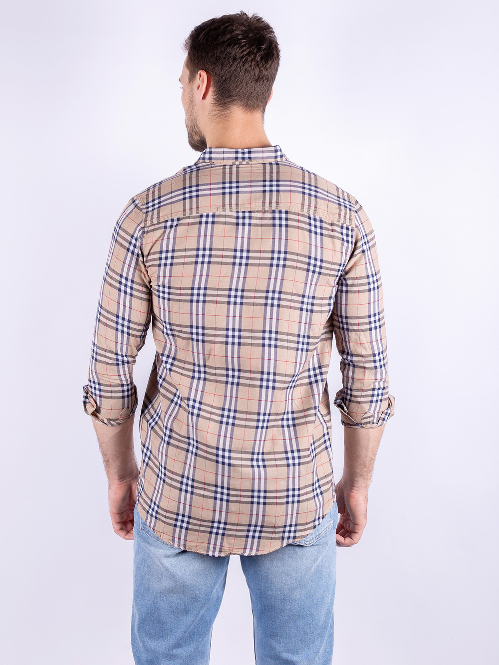 Рубашка мужская SWAN, беж/синий MLS 2201