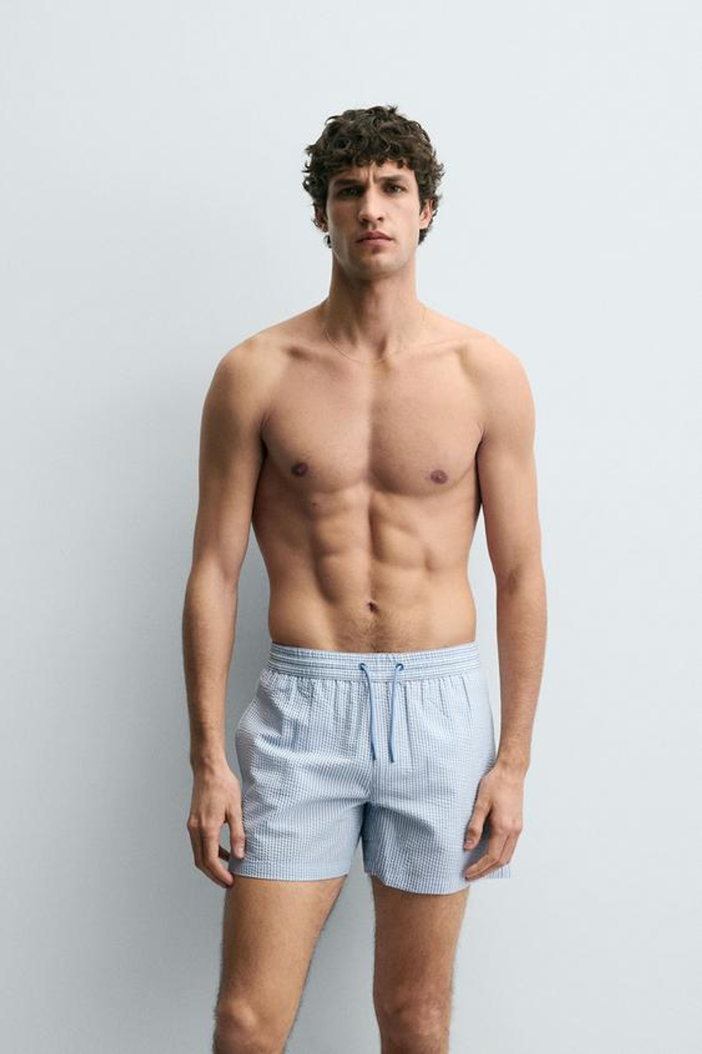 ZARA ПЛАВКИ ИЗ ЖАТОЙ ТКАНИ, НЕБЕСНО-ГОЛУБОЙ