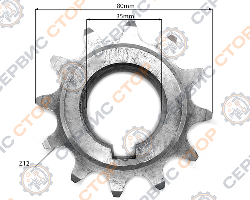 Звездочка цепная привода выгрузного бункера Z-12 Ф=35 мм ANNA-BOLKO