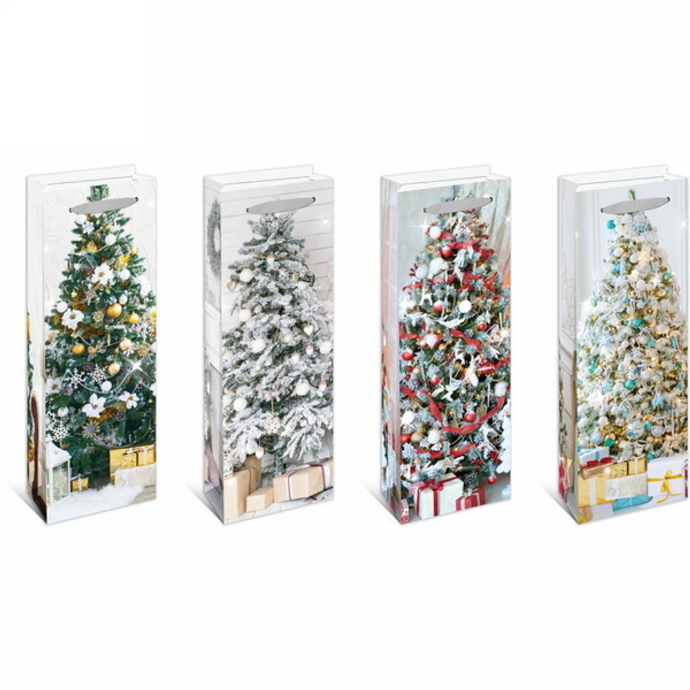 Пакет под бутылку 36*12,8*8,4"Новогодние Ёлочки», микс