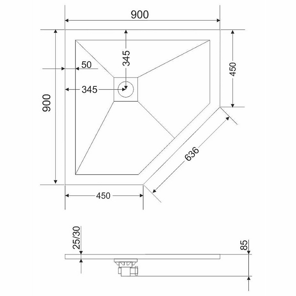 Душевой поддон из искусственного камня Grossman Strong 90x90 GR-S29090D Графит