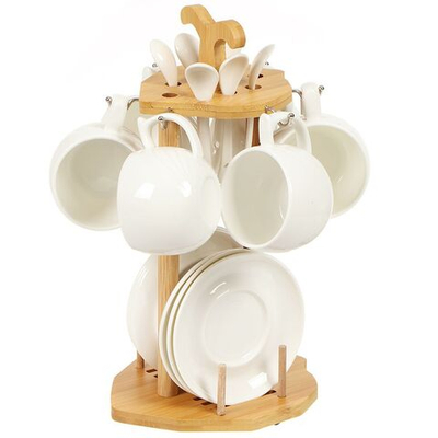 Набор чайный керам, 12 пр, 6 перс, 180 мл, деревянная подставка, Y4-4599, подар уп