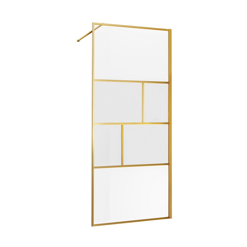Душевая перегородка Walk-In VSW-1HC100CFBG, 1000*2000, браш. золото, стекло прозрачное/рифленое, , шт
