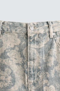 ZARA ШОРТЫ BAGGY С ПРИНТОМ ПЕЙСЛИ, ГОЛУБОЙ
