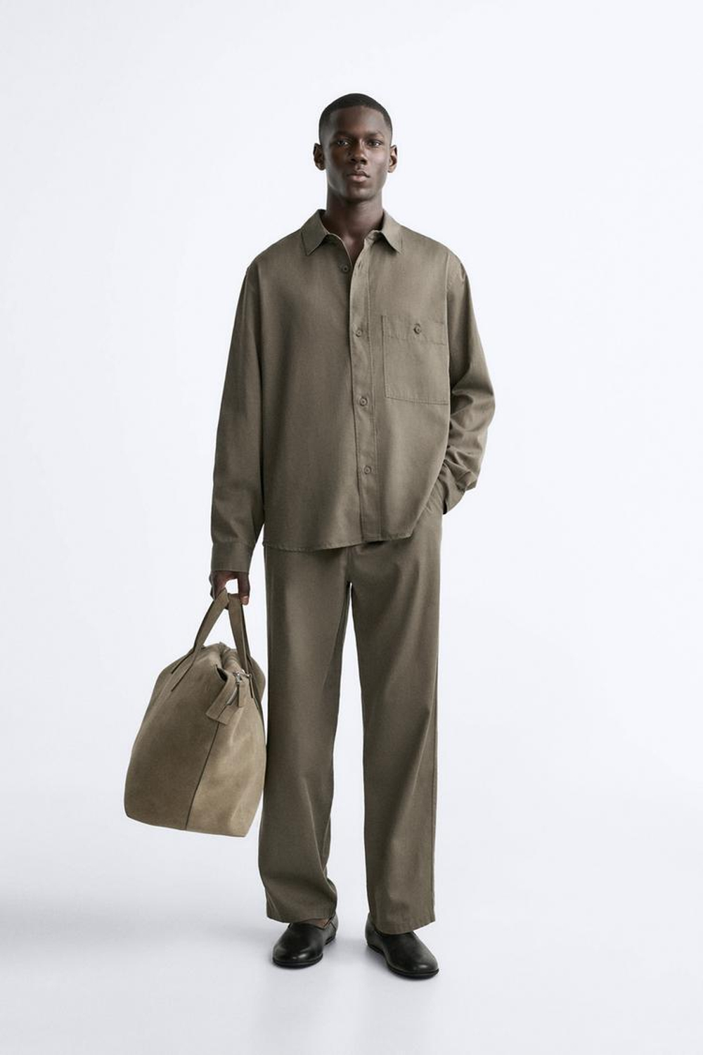 ZARA КУРТКА-РУБАШКА СТРУЯЩЕГОСЯ КРОЯ, СЕРО-КОРИЧНЕВЫЙ