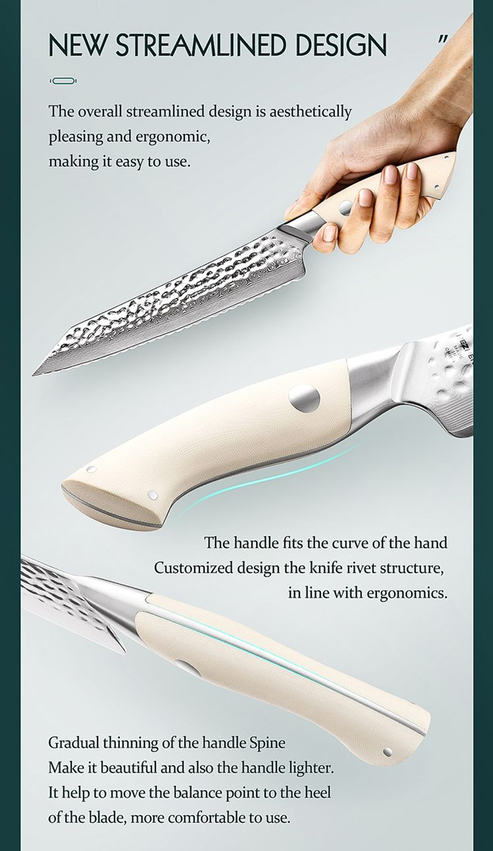 Кухонный нож Hezhen B38H Bread нож 8 дюймов клинок 67 Layers Damascus рукоять G10, длина лезвия 21 см