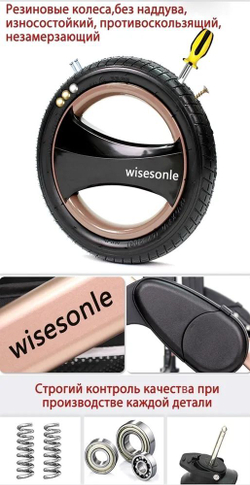 Коляска-трансформер 3в1 Wisesonle реверсивный блок/ серый лен