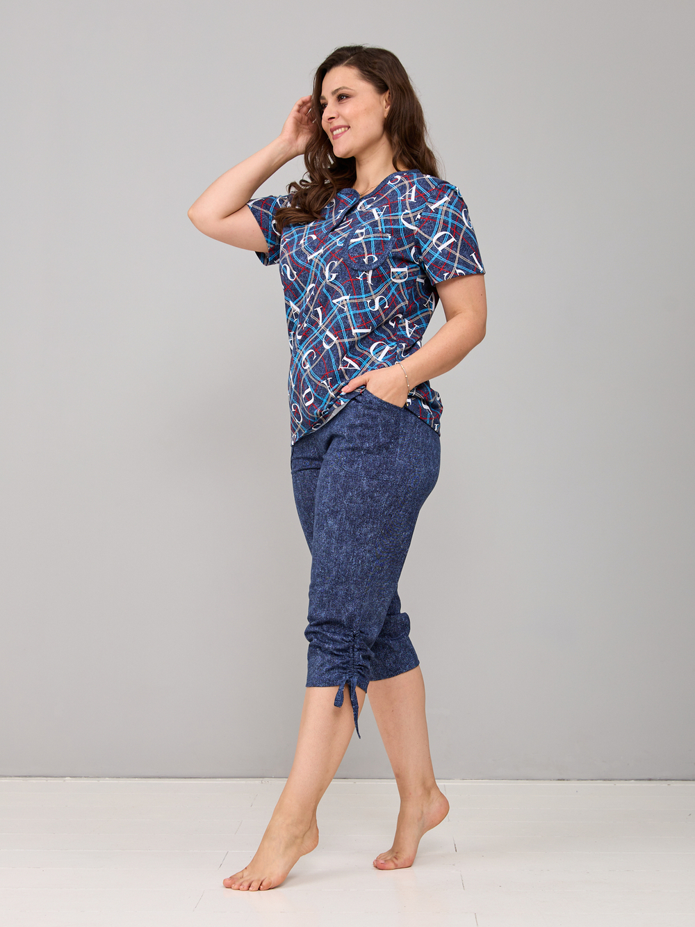 Пижама с бриджами КД-61/джинса-цепочкабуквы