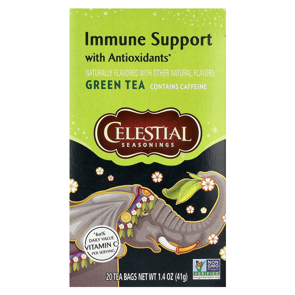 Celestial Seasonings, зеленый чай, поддержка иммунитета с антиоксидантами, 20 чайных пакетиков, 41 г (1,4 унции)