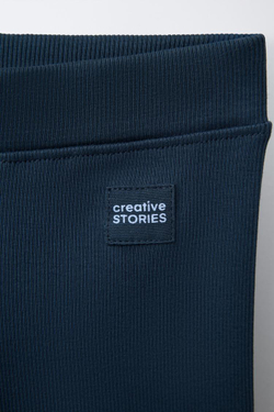 ZARA ЛЕГИНСЫ В РУБЧИК С НАШИВКОЙ, МОРСКОЙ СИНИЙ