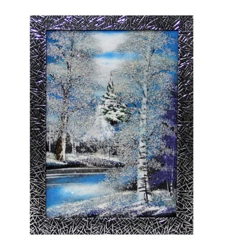 Картина№3 " Зима" рисованная камнем в пластиковом багете 34.5-24.5см