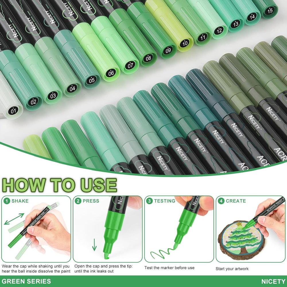 NICETY акриловые маркеры 0,7 мм, 30 шт, Green