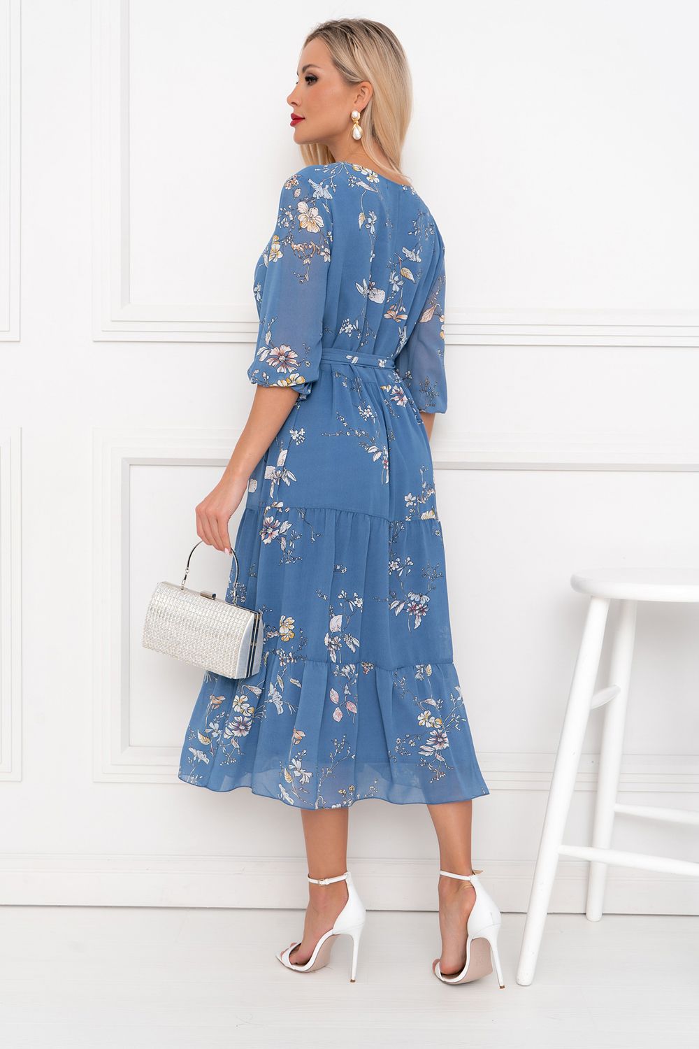 Платье Хелен (темно-голубой/цветы) Р11-1075/13 Nikol (Акция)