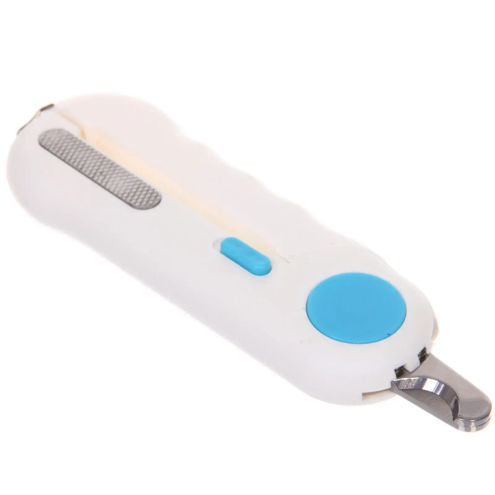 Когтерез инновационный для животных с LED подсветкой, пилкой и отсеком для ногтей «ПРЕМИУМ», прорезиненная ручка, цвет белый, 22*3*15см (фабр коробка)