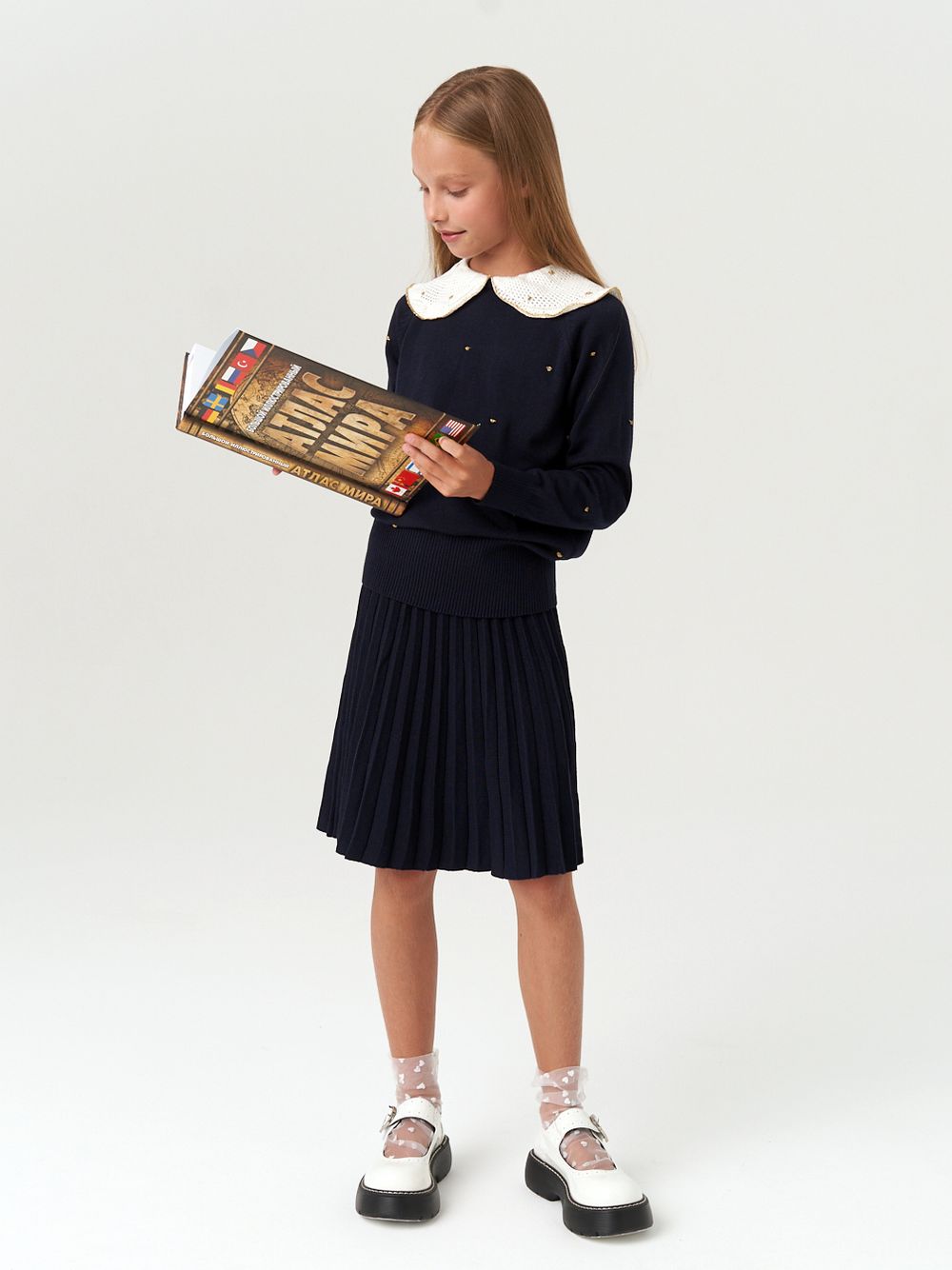 Джемпер для девочки с длинным рукавом AT977-1 синий-золотистый