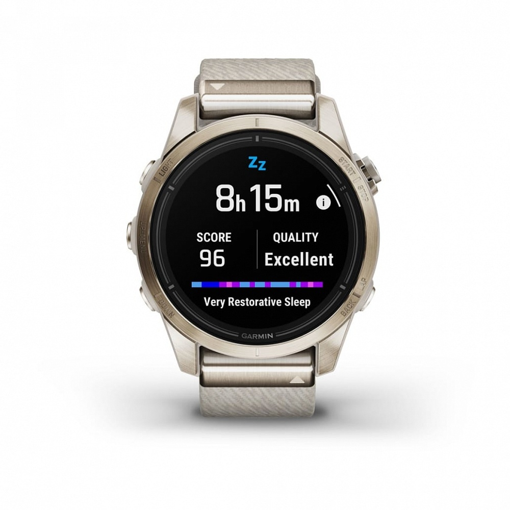 Умные часы Garmin Epix Pro (Gen 2) Sapphire Edition 42 мм, золотистый корпус с нейлоновым ремешком сливочного цвета