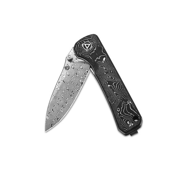 Складной нож QSP QS131-Q Hawk c клинком из стали Laminated Damascus, рукоять карбон Aluminium Foil