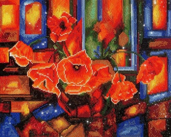 Витражные маки- алмазная картина