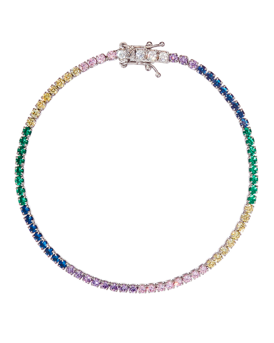 Браслет-теннисный, серебрение 925, цветные цирконы