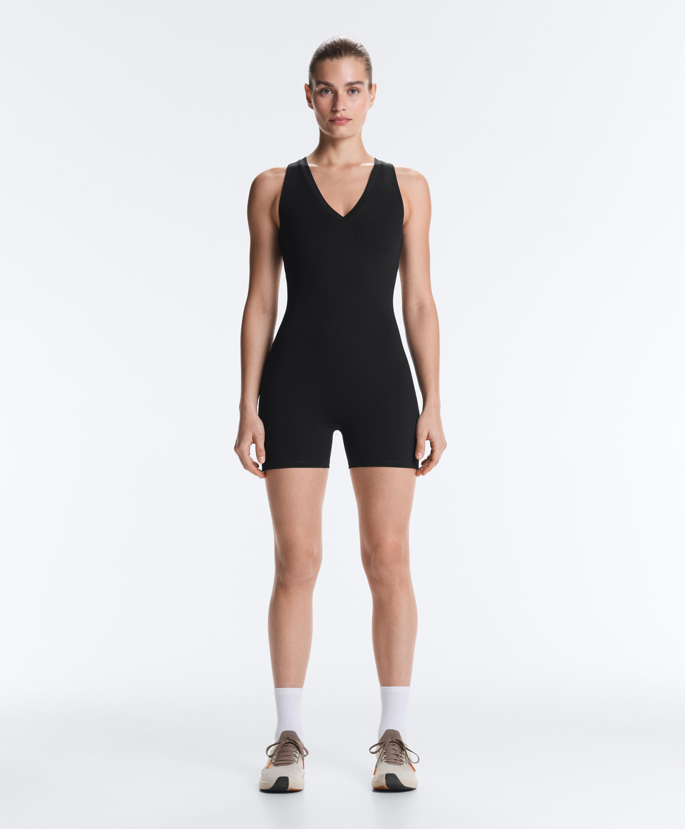 Oysho Короткий комбинезон Comfortlux с открытой спинкой, черный