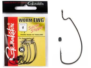 Крючки офсетные Gamakatsu WORM EWG HOOKS SIL STOPPER BLACK разм. 01 5шт.