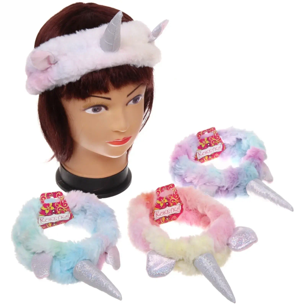 Повязка на голову «Кокетка - Нежный Единорожек», четыре цветовых дизайна, 20*6см (упаковка белый ZIP пакет)