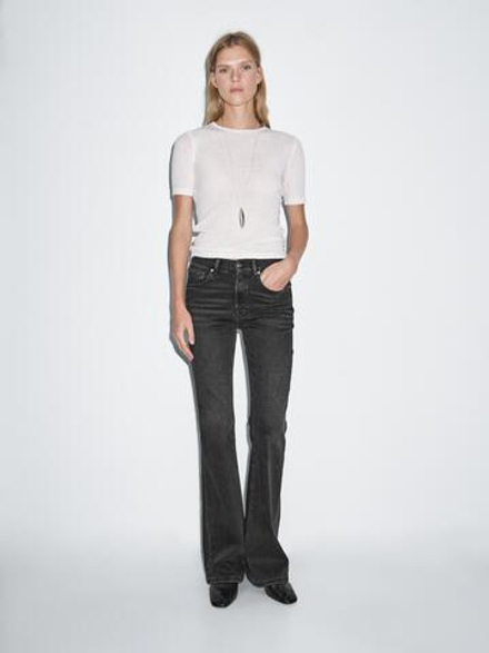 Massimo Dutti Расклешенные джинсы скинни с высокой посадкой, черный