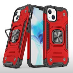 Противоударный чехол для iPhone 13 6.1 дюймов красный с пластиной для магнитного автодержателя и кольцом подставкой