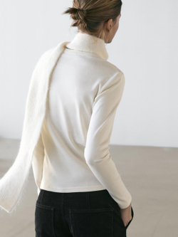 Massimo Dutti Меланжевая футболка в рубчик с длинными рукавами, натуральный/кремовый