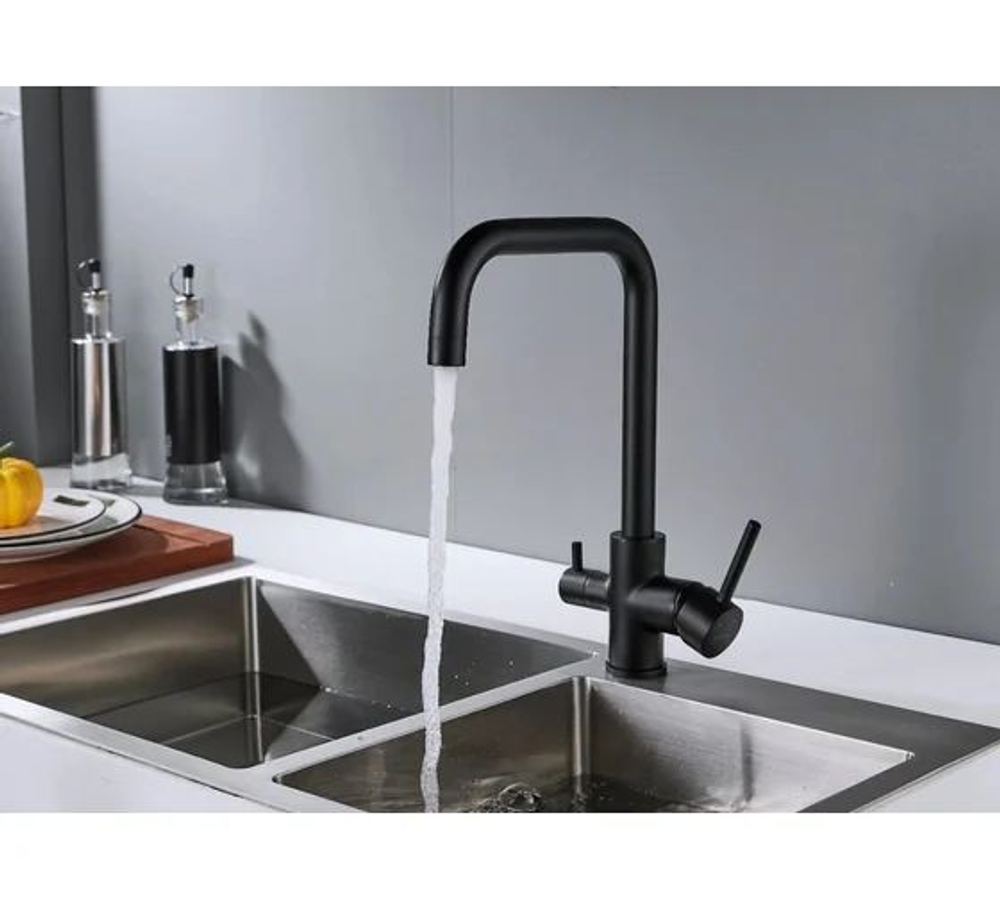 Смеситель для кухни с подключением фильтра питьевой воды, чёрный, S228H, SHEVANIK