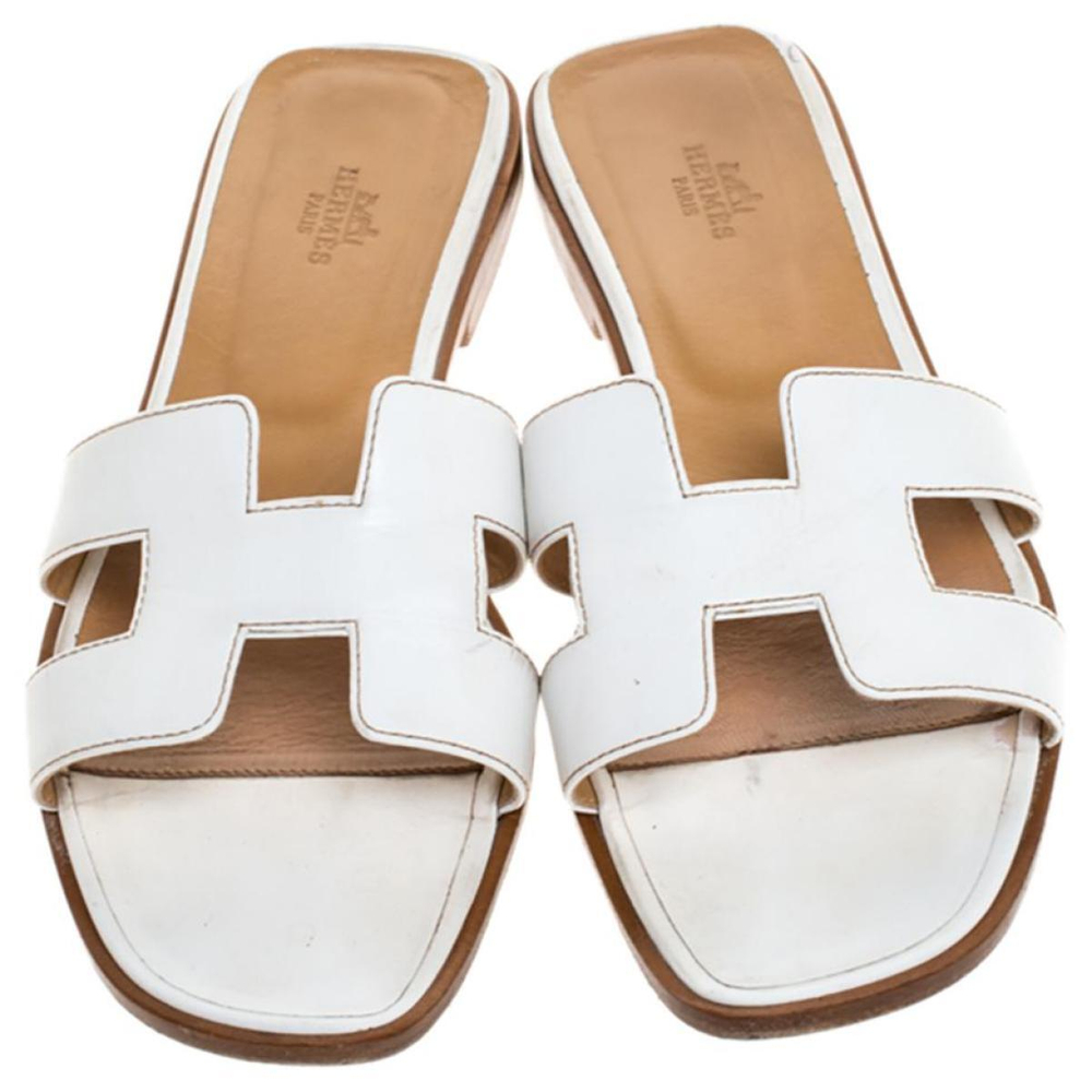 Hermes Oran leather simple Fashion sandals Women's white, H021056Z 02