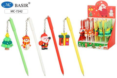 Ручка шарик. детская "Новогодние" синяя, цветной матовый корпус, ассорти МС-7242 (Basir)