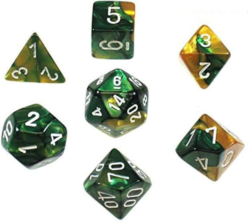 Chessex 7-dice set Gemini Gold-Green/White