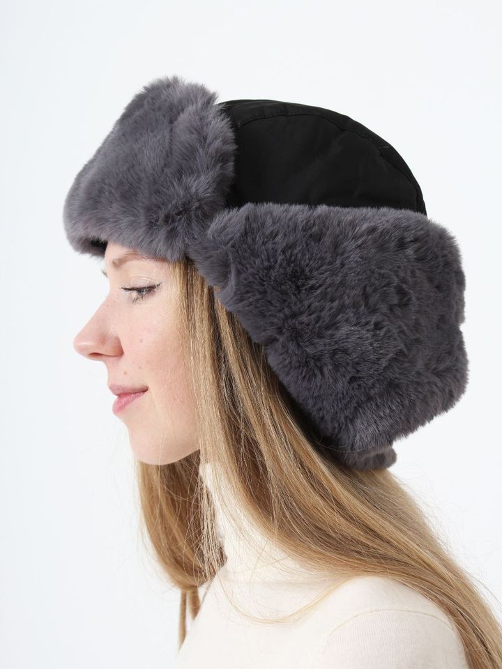 Шапка-ушанка с маской эко-мех (черный-серый)